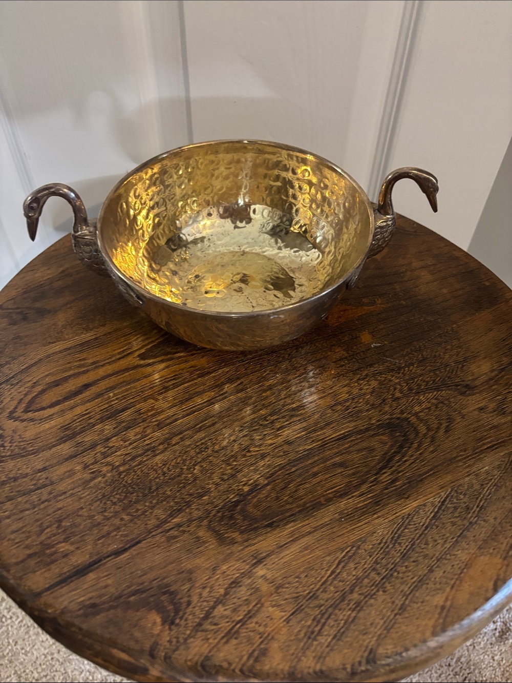 Hammered Brass Decorative Bowl with Swan Handles